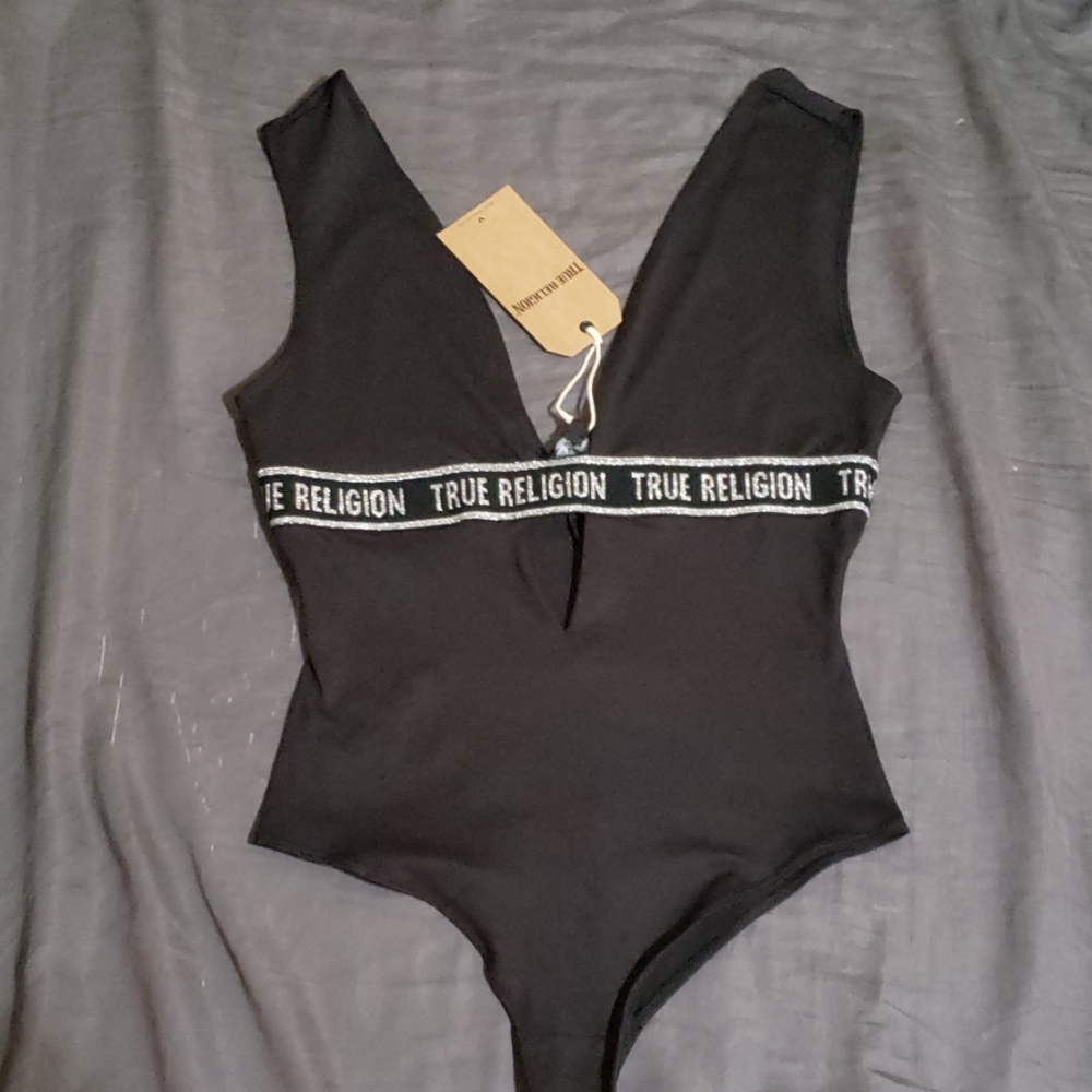 True religion logo tape body suit
